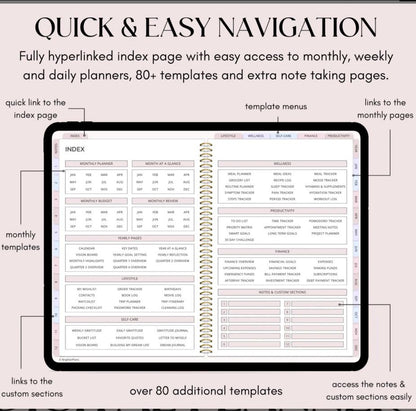 All-in-One Digital Planner Undated, iPad & Android Planner, Digital Calendar, GoodNotes Template, Daily Weekly Monthly Journal for 2025 2026