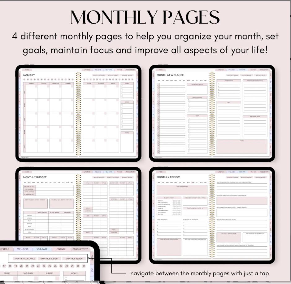 All-in-One Digital Planner Undated, iPad & Android Planner, Digital Calendar, GoodNotes Template, Daily Weekly Monthly Journal for 2025 2026