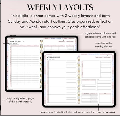 All-in-One Digital Planner Undated, iPad & Android Planner, Digital Calendar, GoodNotes Template, Daily Weekly Monthly Journal for 2025 2026