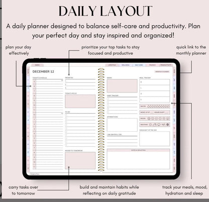 All-in-One Digital Planner Undated, iPad & Android Planner, Digital Calendar, GoodNotes Template, Daily Weekly Monthly Journal for 2025 2026